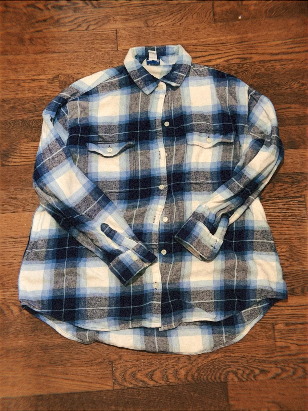 Old Navy Blue, White and Crème Plaid Button-Down Shirt
